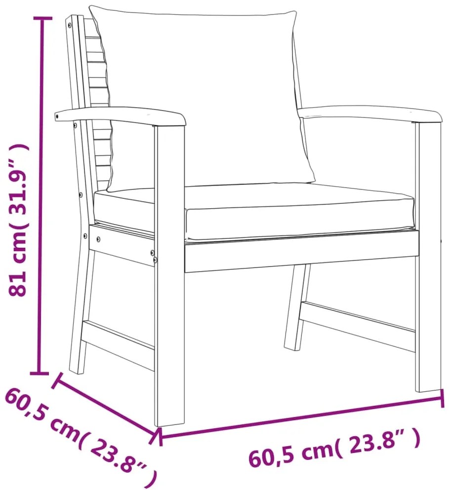 9 pcs conjunto de jantar p/ jardim c/ almofadões acácia maciça