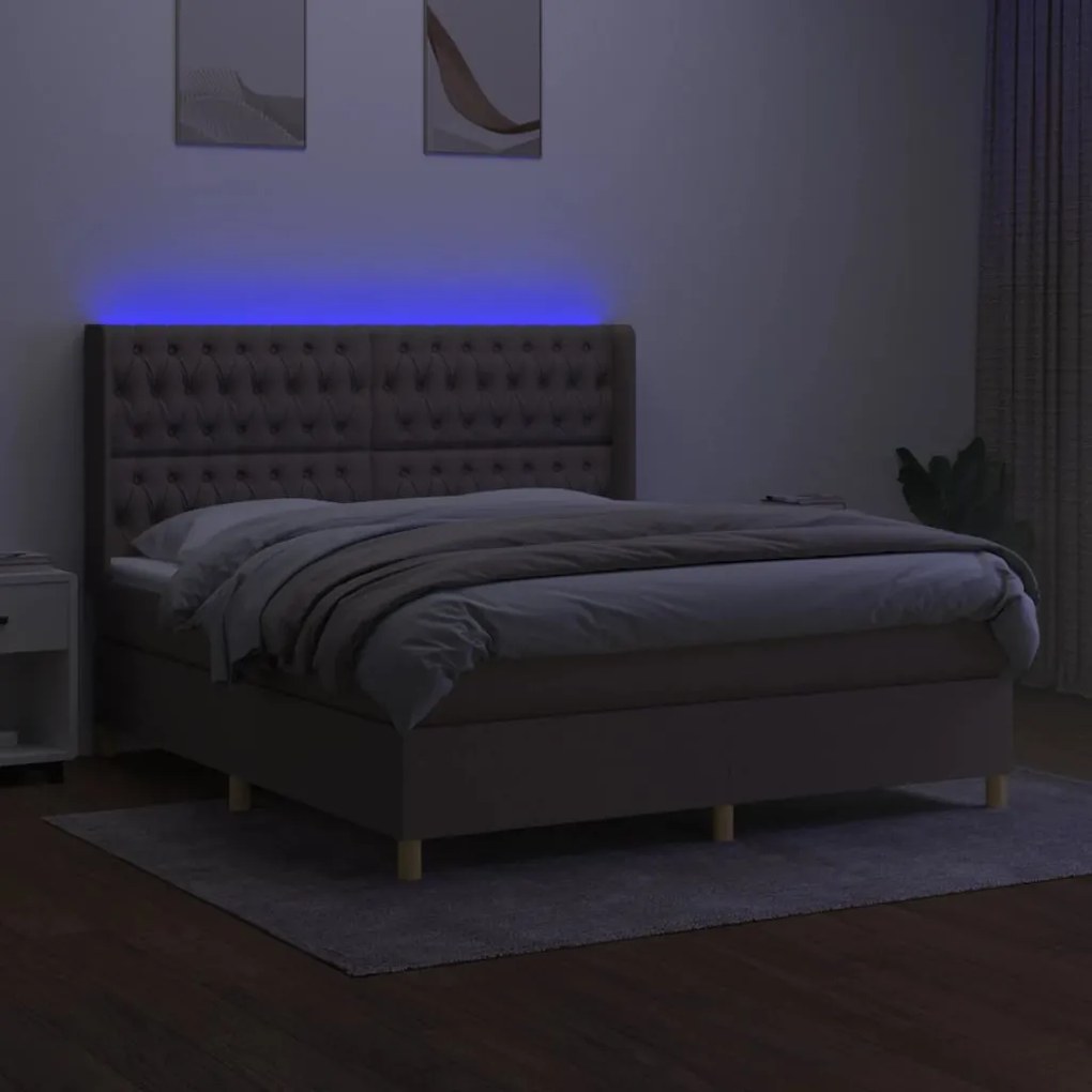 Cama box spring colchão/LED 180x200cm tecido cinza-acastanhado