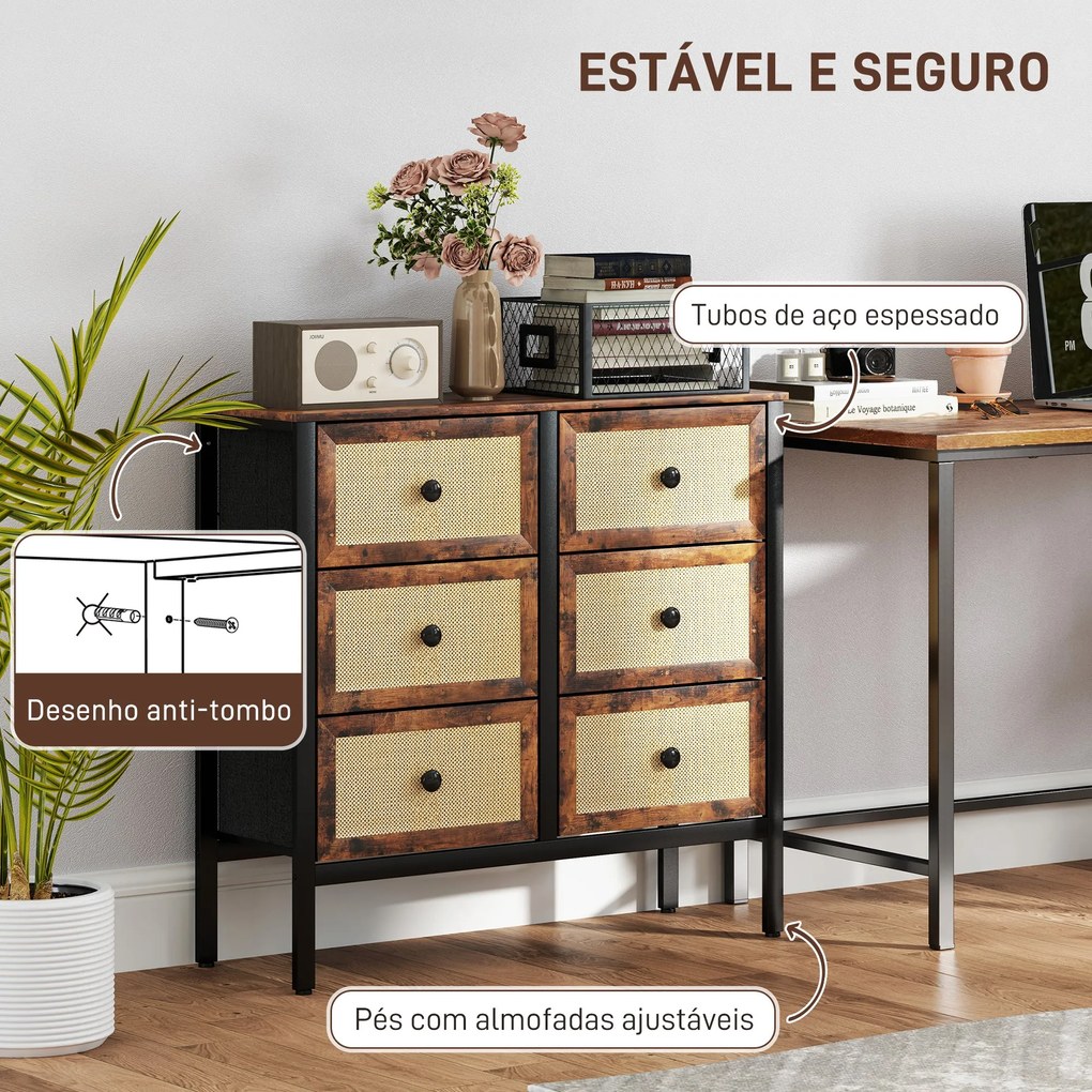 Cómoda para Dormitório Cómoda de Tecido com 6 Gavetas Dobráveis com Fr
