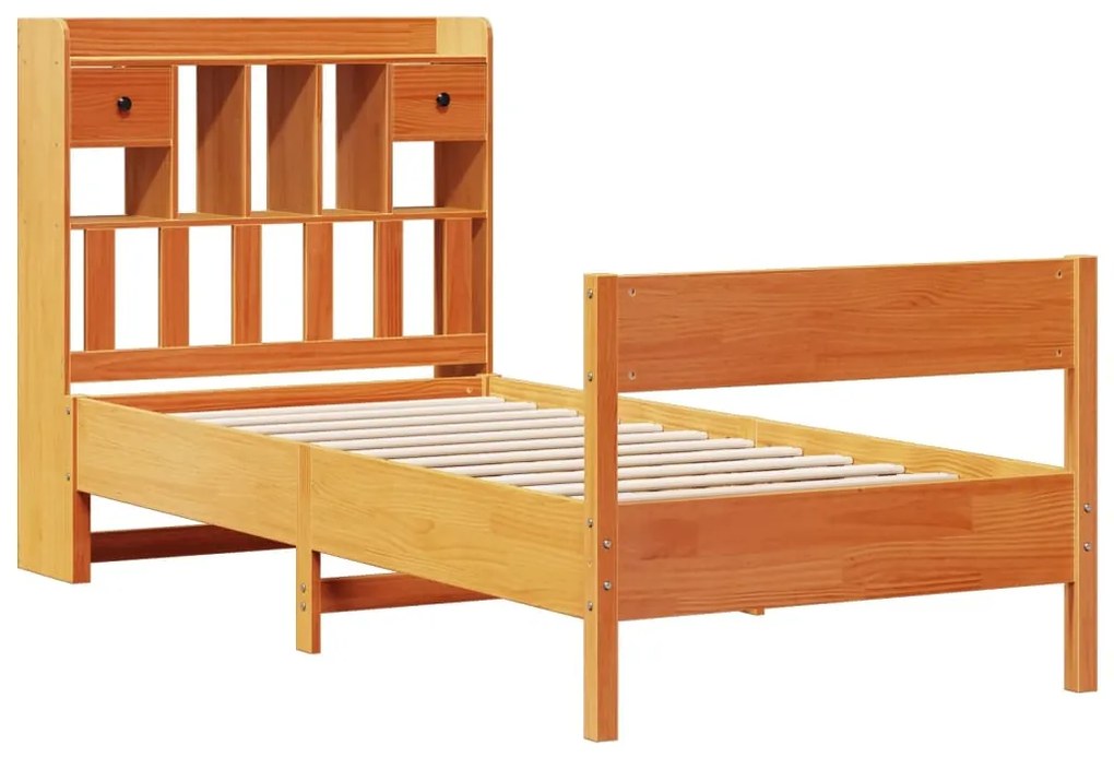 Cama com estante sem colchão 75x190cm pinho maciço castanho-mel