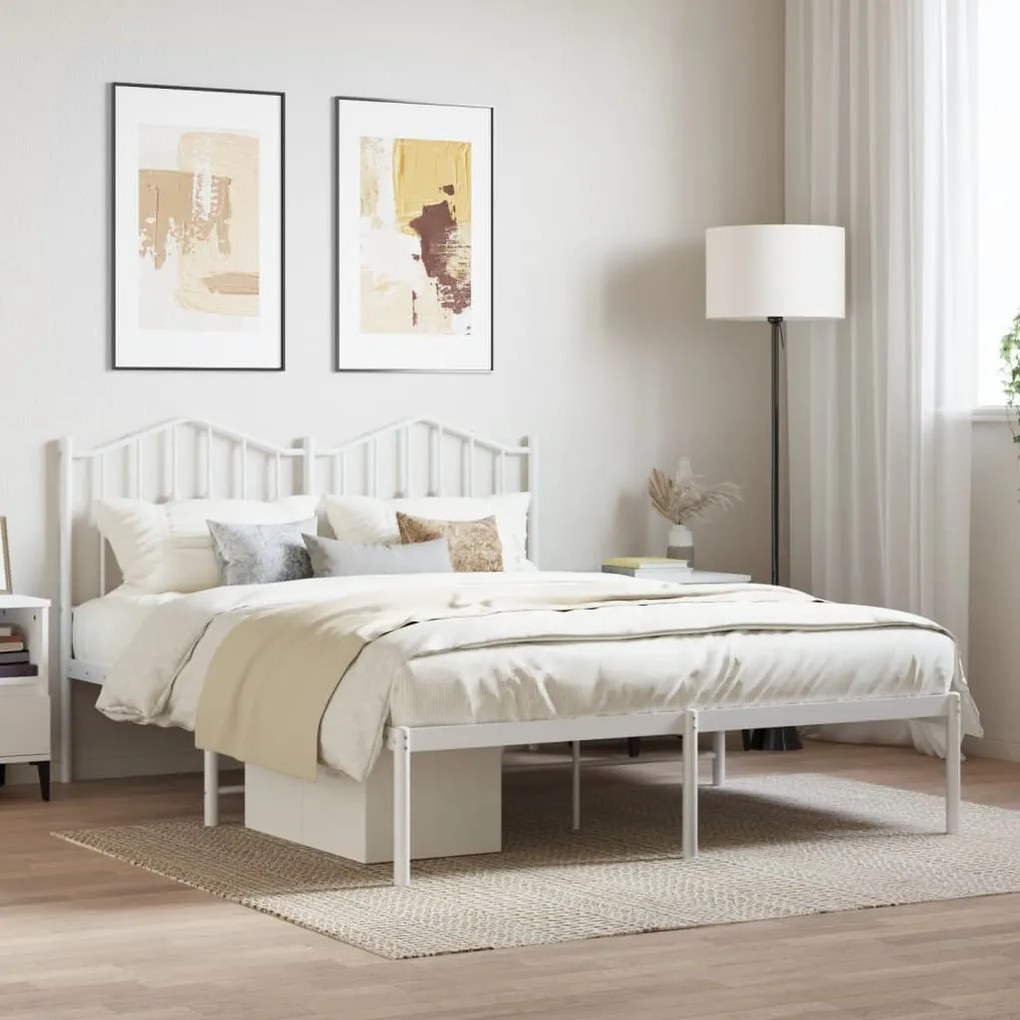 Estrutura de cama com cabeceira 150x200 cm metal branco