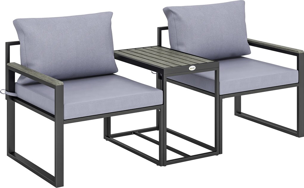 Outsunny Conjunto para varanda 3 peças 2 poltronas com mesa almofadas com capas removíveis e respiráveis Cinza | Aosom Portugal