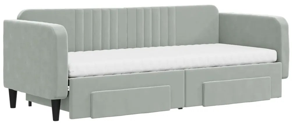 Sofá-cama c/ gavetão e gavetas 80x200 cm veludo cinzento-claro