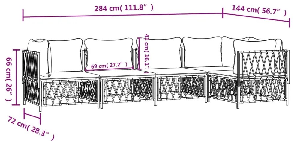 5 pcs conjunto lounge de jardim com almofadões aço antracite