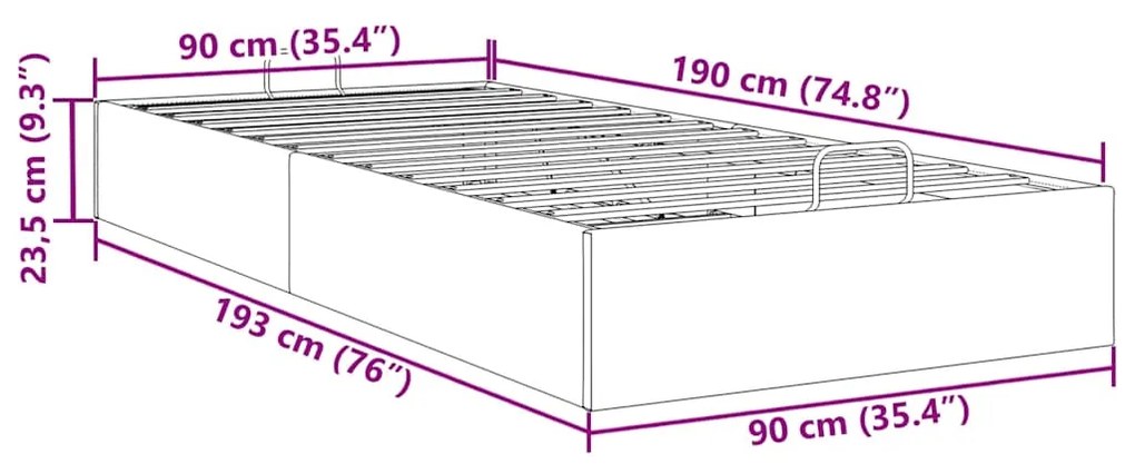 Ottoman Bed Frame No Colchão Preto 90x190 cm Veludo