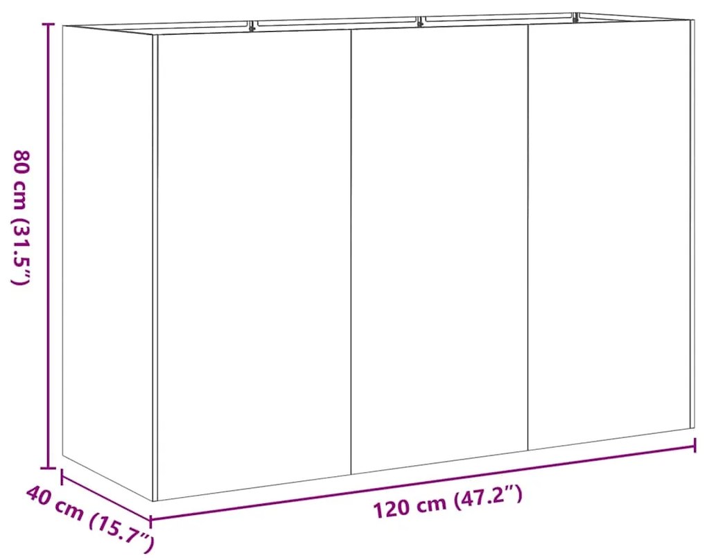 Planter 120x40x80 cm aço galvanizado