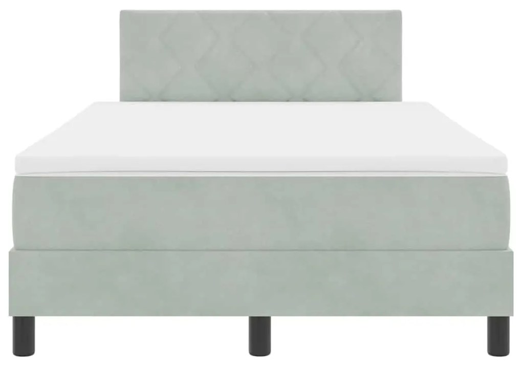 Cama Box com Colchão &amp; Luz LED Cinza Claro 120x200 cm Veludo