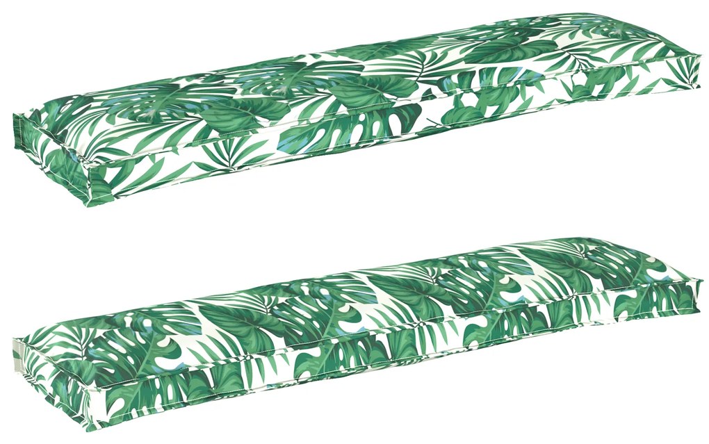 vidaXL Almofadas de Palete para Banco 2 pcs Padrão de Folhas 150x40x8 cm Tecido Oxford