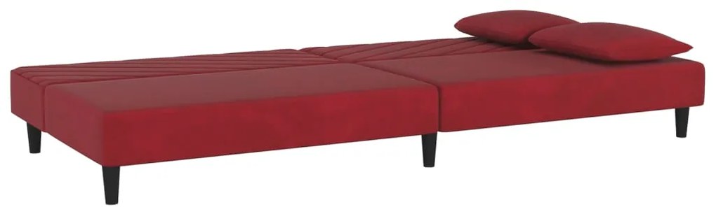 Sofá-cama 2 lugares com duas almofadas veludo vermelho tinto