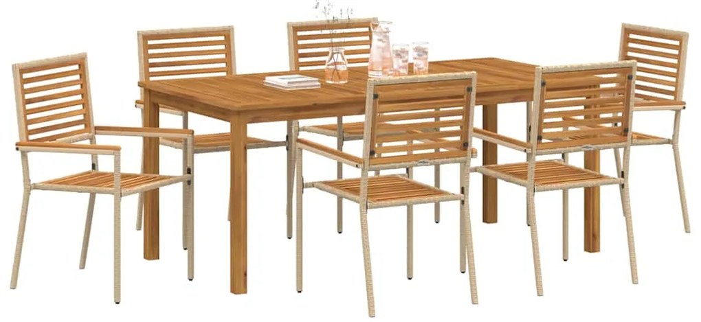Conjunto de Jantar de Jardim 7 pcs Bege 180 x 90 x 75 cm