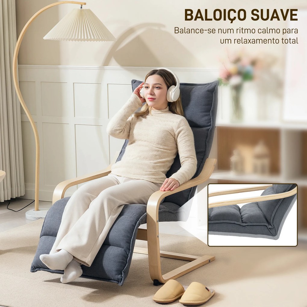 Poltrona de Salão com Apoio para os Pés Ajustável Estofada em Veludo com Estrutura de Madeira 67x93x105 cm Cinzento Escuro