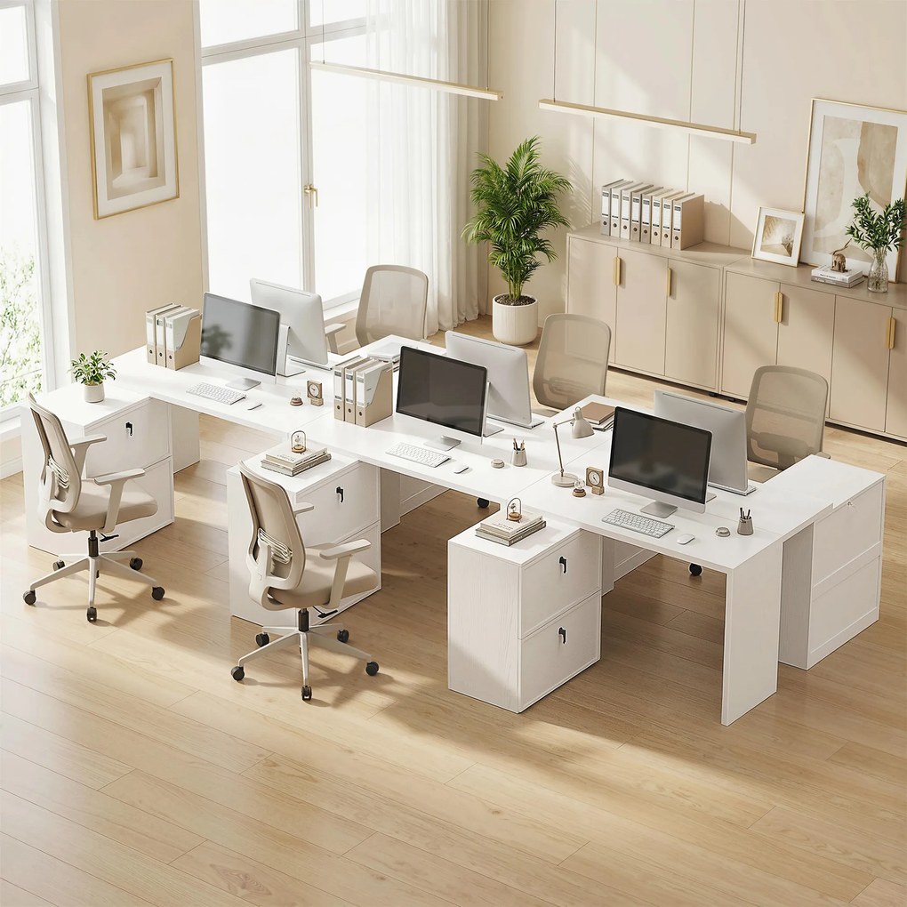 Secretária Reversível em Forma de L com 2 Gavetões Arquivadores, Design Moderno para Espaços Pequenos, Escritório Branco