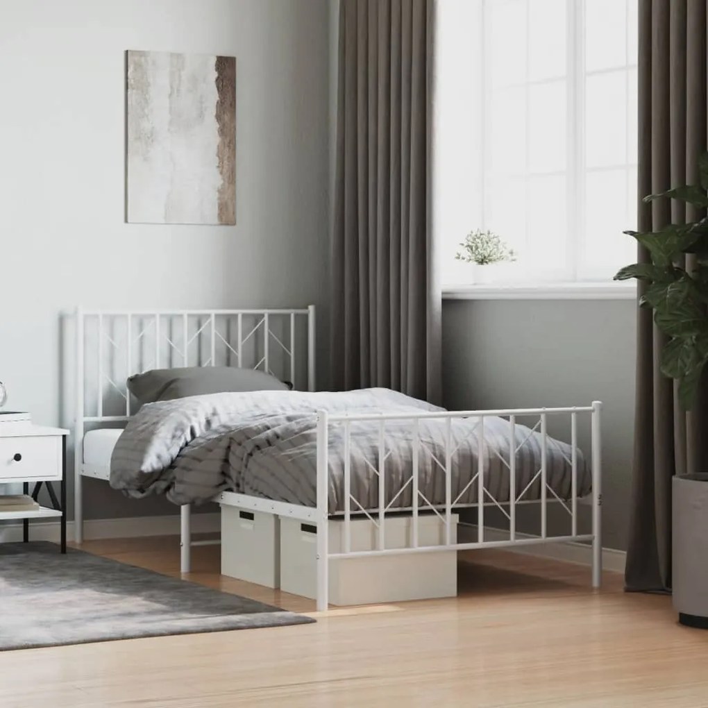 vidaXL Estrutura de cama com cabeceira e pés 100x190 cm metal branco