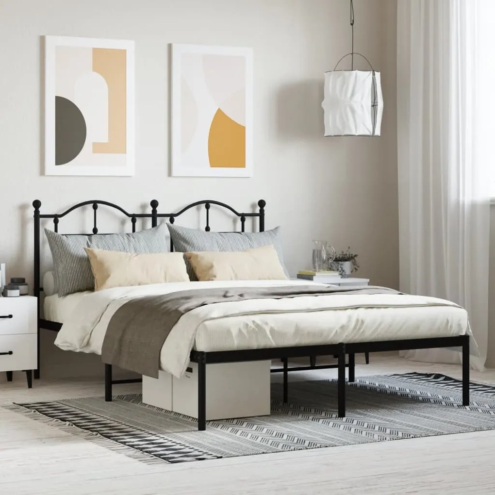 vidaXL Estrutura de cama com cabeceira 140x190 cm metal preto