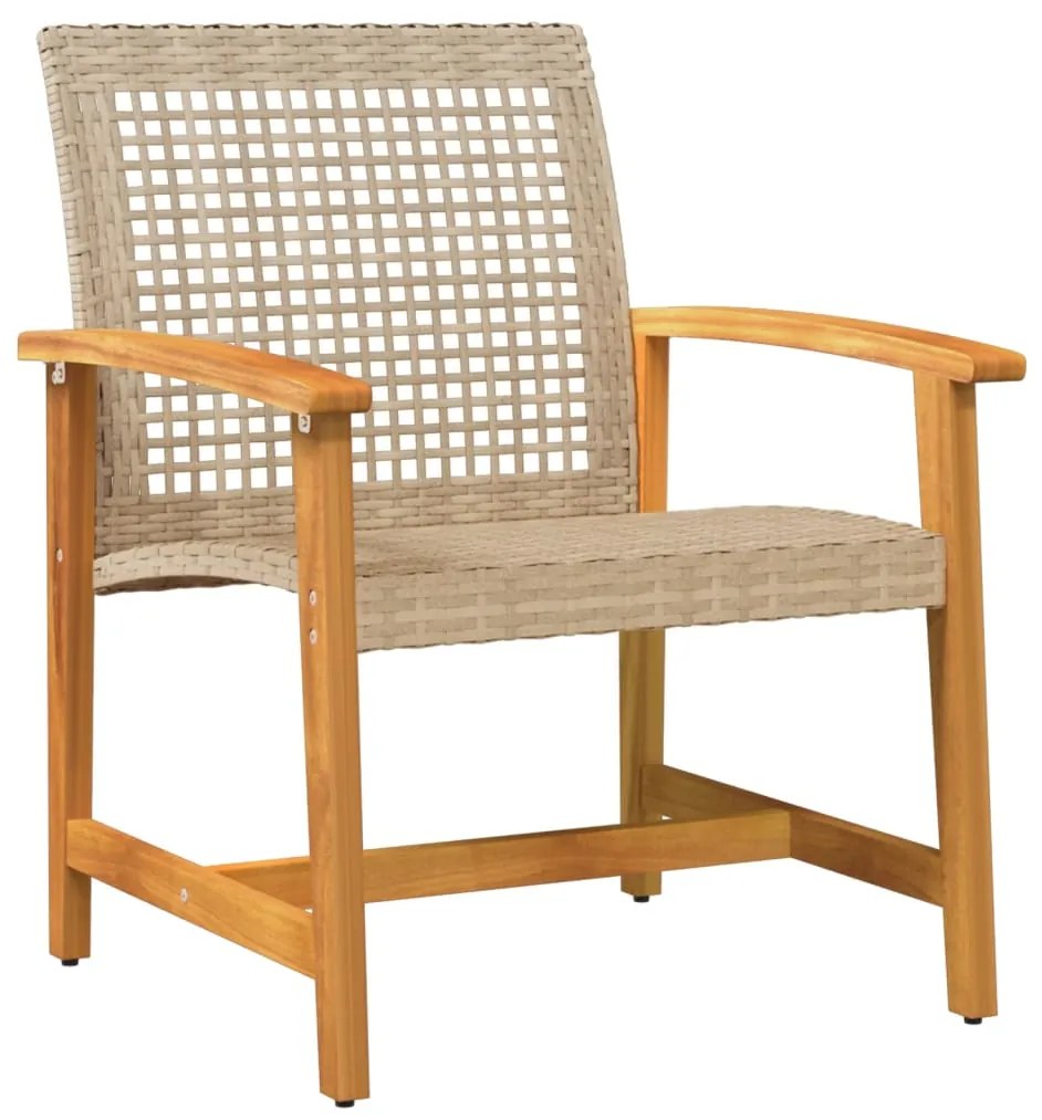 5 pcs conj. lounge para jardim vime PE e madeira acácia bege