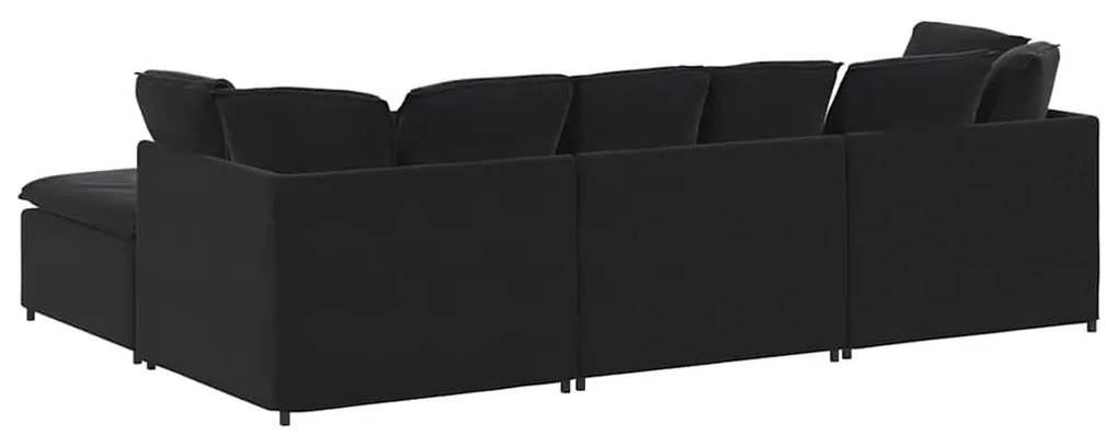 Sofá modular com pufes e almofadas veludo preto