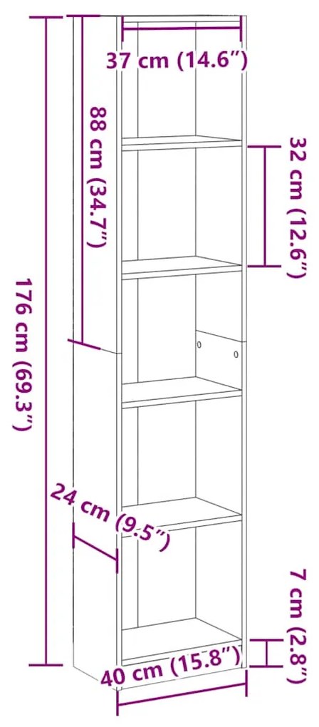 Estante 40x24x176 cm derivados de madeira cinzento cimento