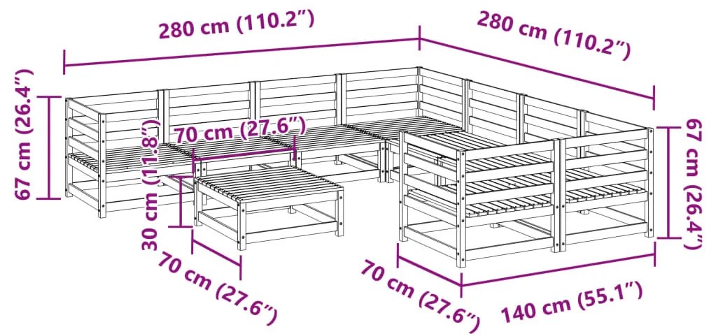 9 pcs conjunto sofás jardim madeira de pinho impregnada
