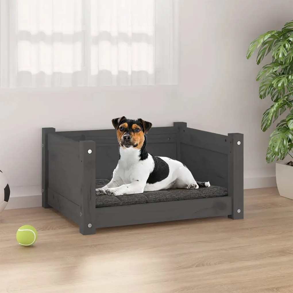 Cama para cães 55,5x45,5x28 cm madeira de pinho maciça cinzento