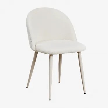 Cadeira De Jantar Estofada Em Tecido Bouclé Kana Deluxe Beige Creme & Caracóis Blanco - Sklum