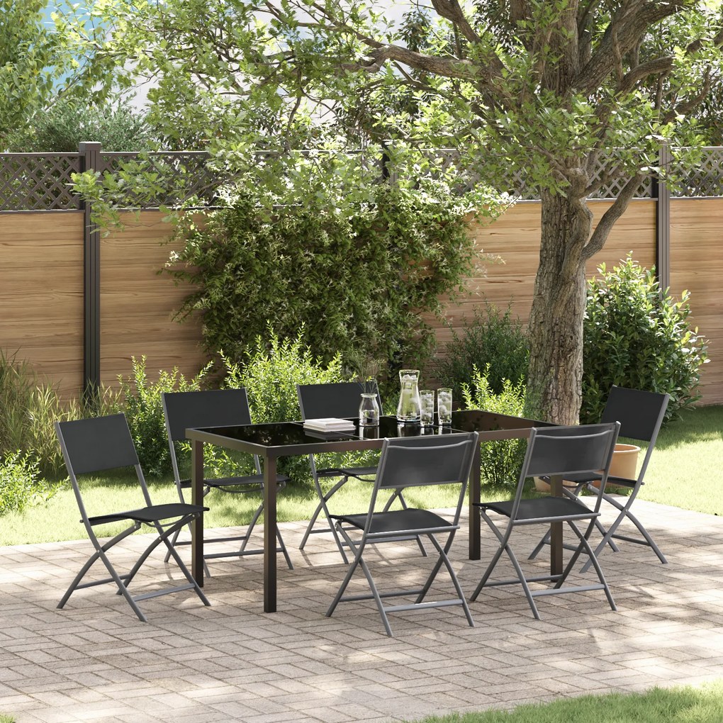 vidaXL Conjunto de Jantar Jardim 7 Peças Preto Textilene e Aço