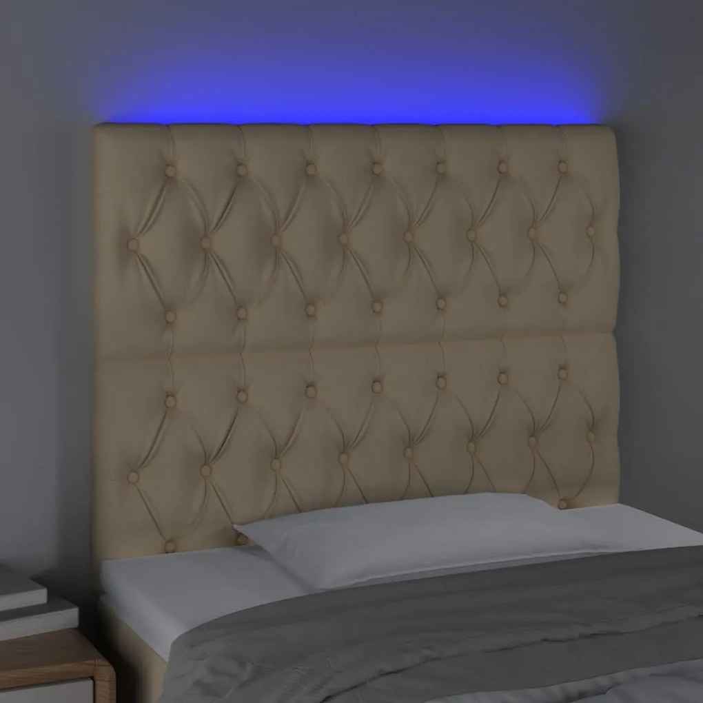 Cabeceira cama c/ luzes LED tecido 90x7x118/128 cm cor creme