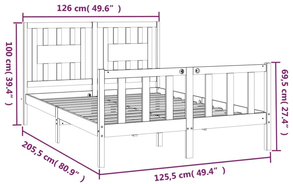 Estrutura de cama com cabeceira 120x200 cm pinho maciço branco