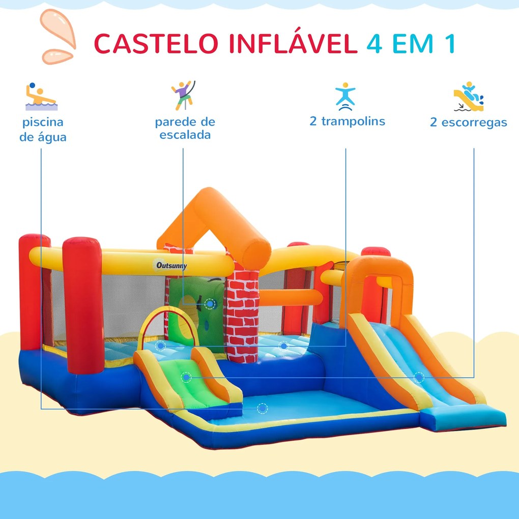 Outsunny Castelo Insuflável com 2 Escorregas 2 Trampolins e Piscina pa