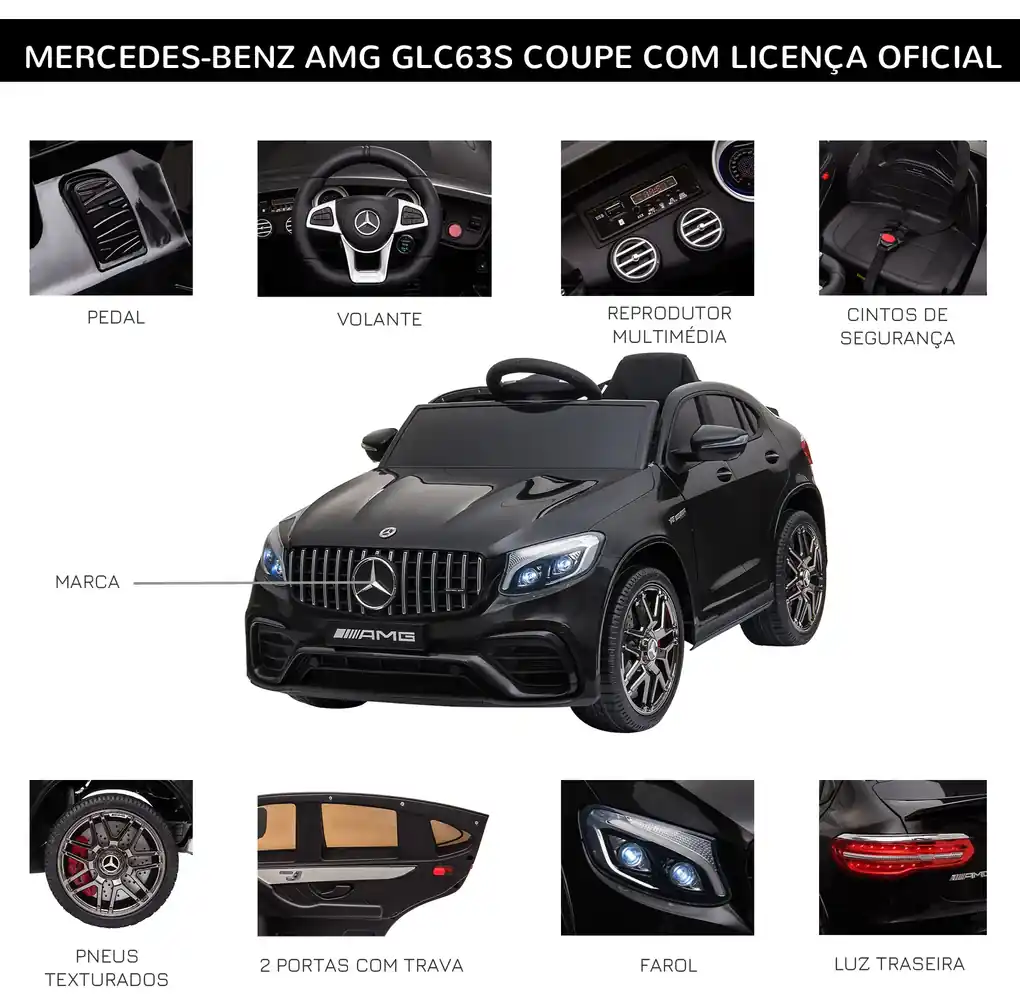HOMCOM Mercedes AMG Carro elétrico para crianças de 3-5 Anos com controle  remoto com música e luzes Bateria de abertura de porta dupla 12V Carga 30kg  115x70x55cm