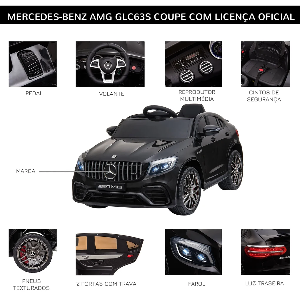 Carro Elétrico Infantil Mercedes Bens 6V Com Controle Remoto Preto