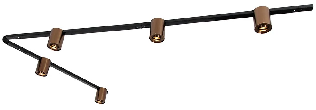 Sistema de calhas de iluminação monofásico com 5 focos bronze escuro e preto - Rondoo Up