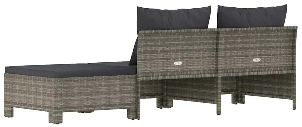 3 pcs conjunto lounge de jardim c/ almofadões vime PE cinzento