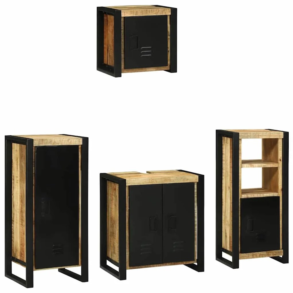 Conjunto de Móveis para Banheiro 4 pcs Madeira de manga maciça