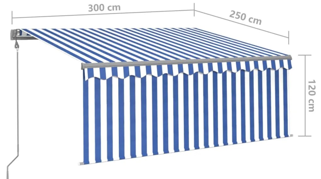 Toldo retrátil automático com estore 3x2,5 m azul e branco