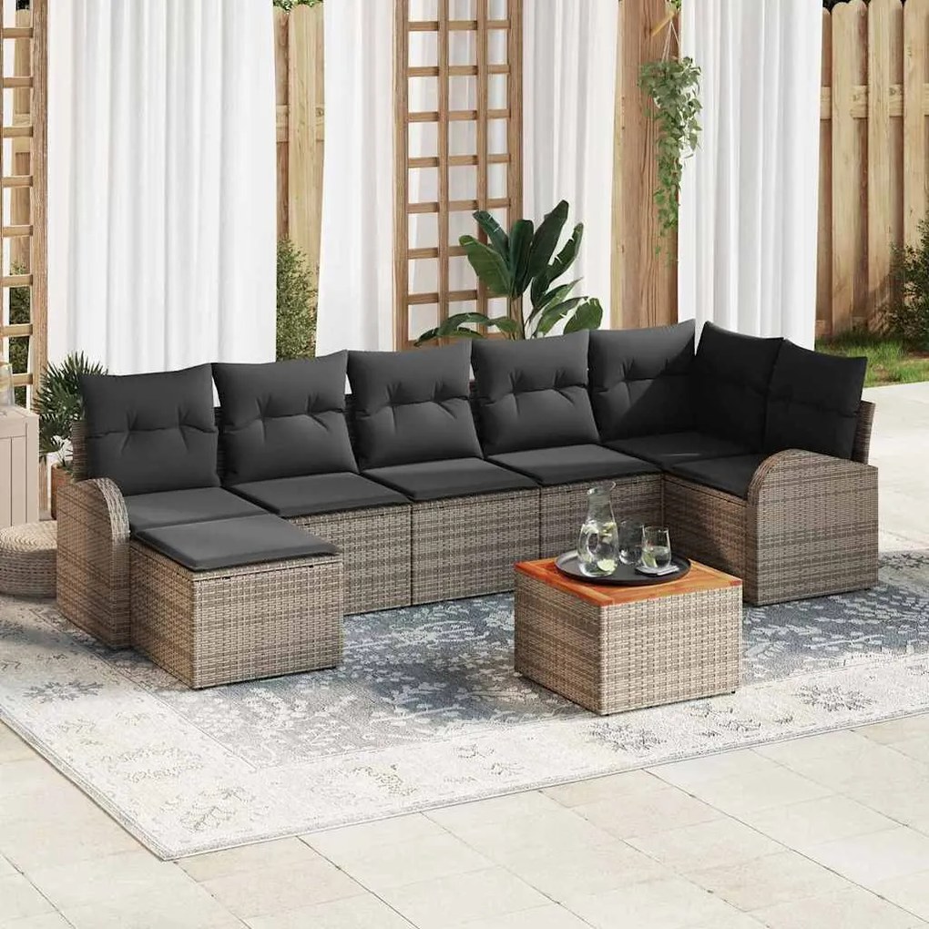 Conjunto de Sofá de Jardim com 8 Peças e Almofadas Cinza em Rattan Sin