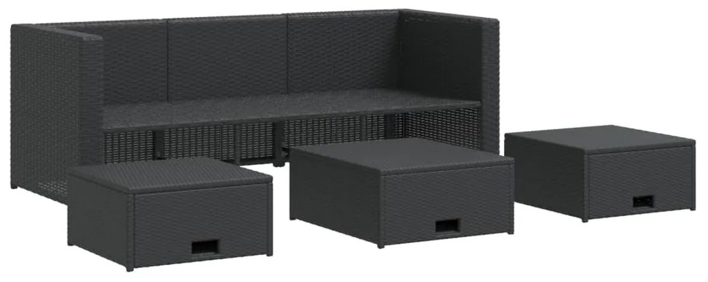 4 pcs conjunto lounge de jardim c/ almofadões vime PE preto