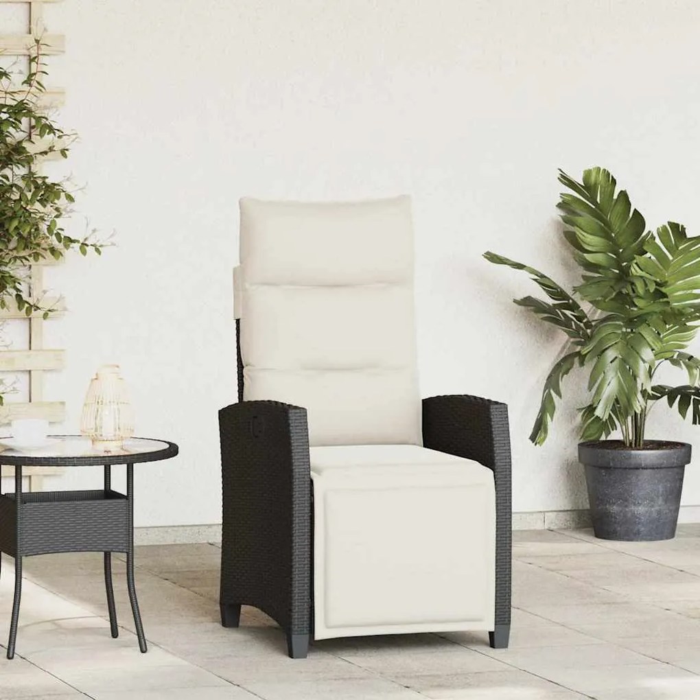 vidaXL Cadeira de jardim reclinável com mesa de apoio vime PE preto