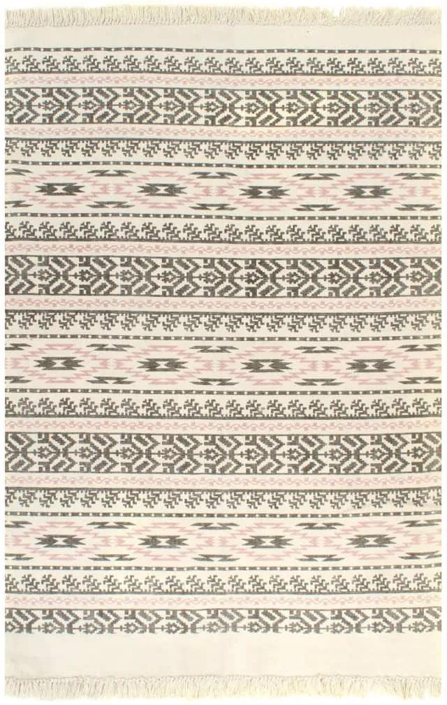 Tapete Kilim em algodão 160x230 cm com padrão cinzento/rosa