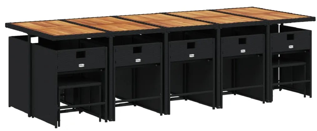 15 pcs conjunto de jantar p/jardim com almofadões vime PE preto