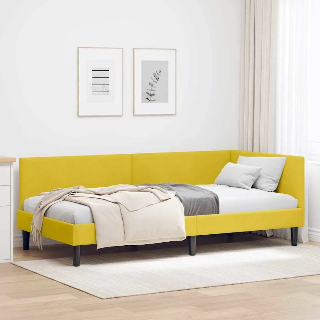 vidaXL Estrutura de Cama de Canto com cabeceira Amarelo 90 cm x 190 cm