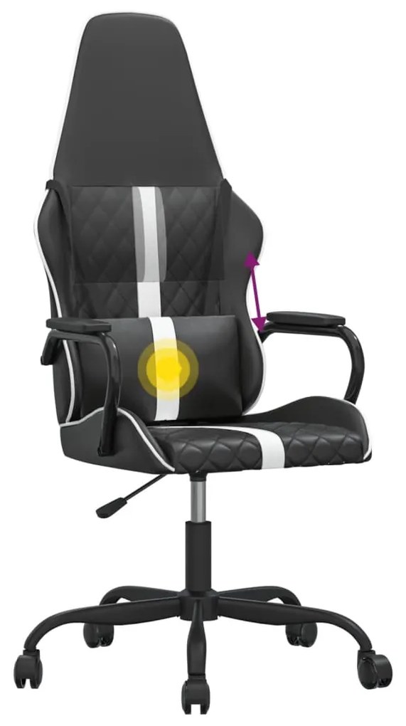 Cadeira gaming massagens couro artificial branco e preto