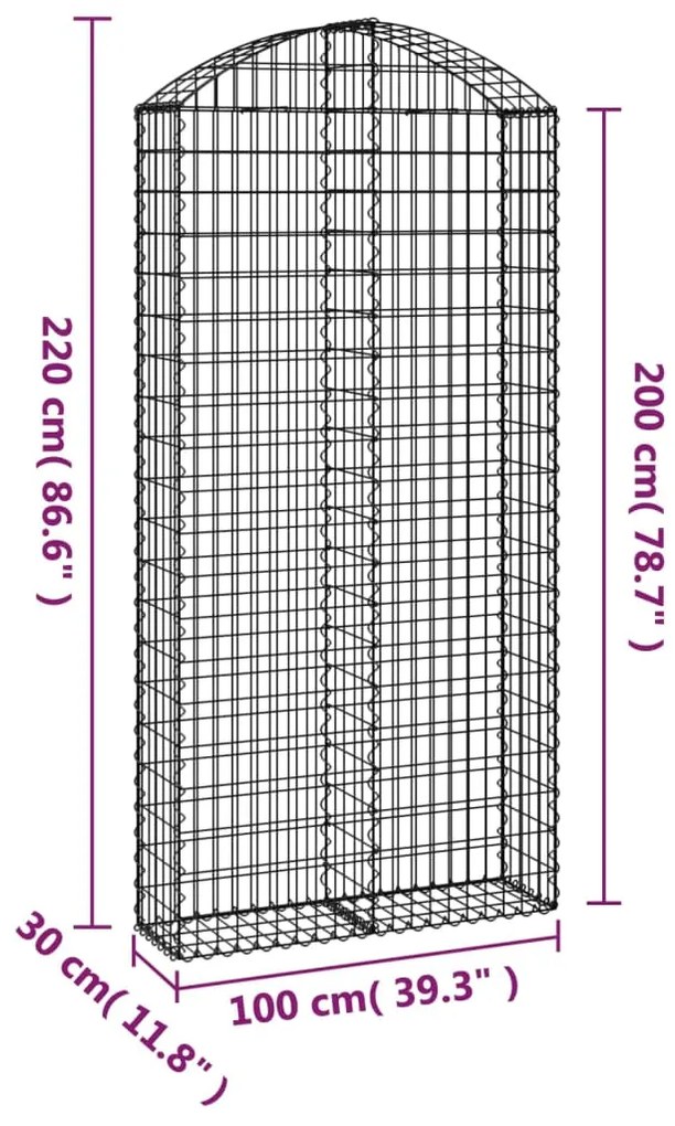 Cesto gabião arqueado 100x30x200/220 cm ferro galvanizado