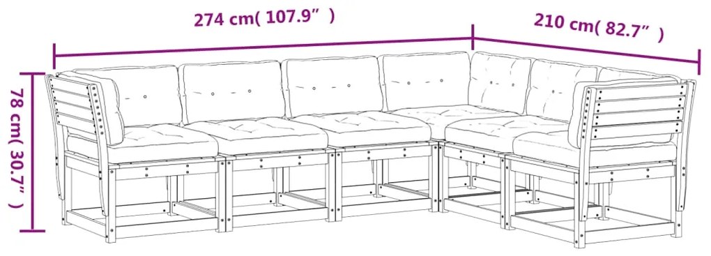 6 pcs conj. sofás jardim almofadões pinho maciço castanho cera