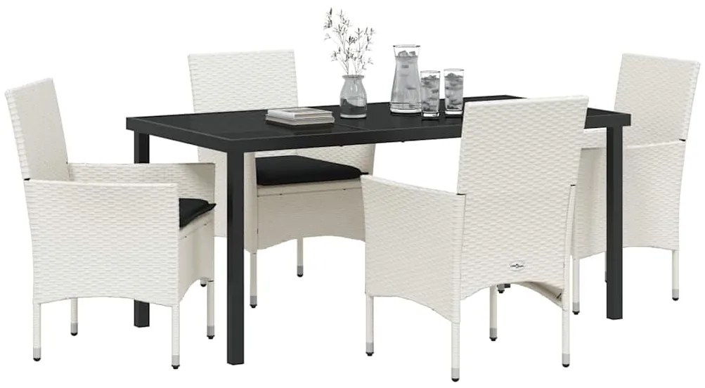 Conjunto de Jantar Jardim 5 Peças com Almofadas de Rattan Branco