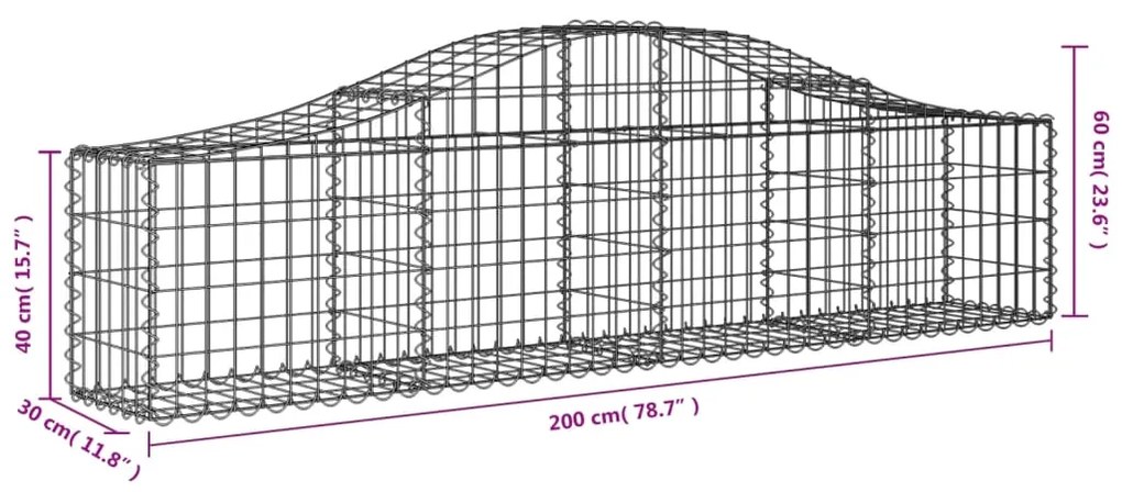 Cestos gabião arqueados 4 pcs 200x30x40/60 cm ferro galvanizado
