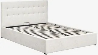 Cama Com Baú Articulado Estofada Abiel Chenille Branco Pérola & 160 X 200 Cm & Sem Colchão - Sklum