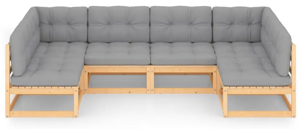 6 pcs conjunto lounge de jardim c/ almofadões pinho maciço