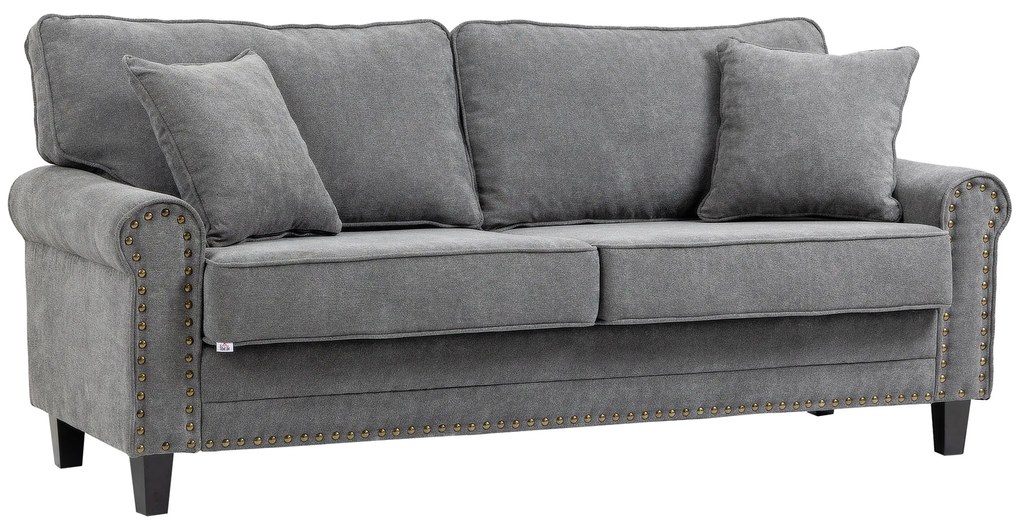 HOMCOM Sofá de 2 Lugares Sofá de Sala de Estar Moderno Estofado em Poliéster com 2 Almofadas Pés de Madeira de Borracha 196x80,5x89cm Cinza