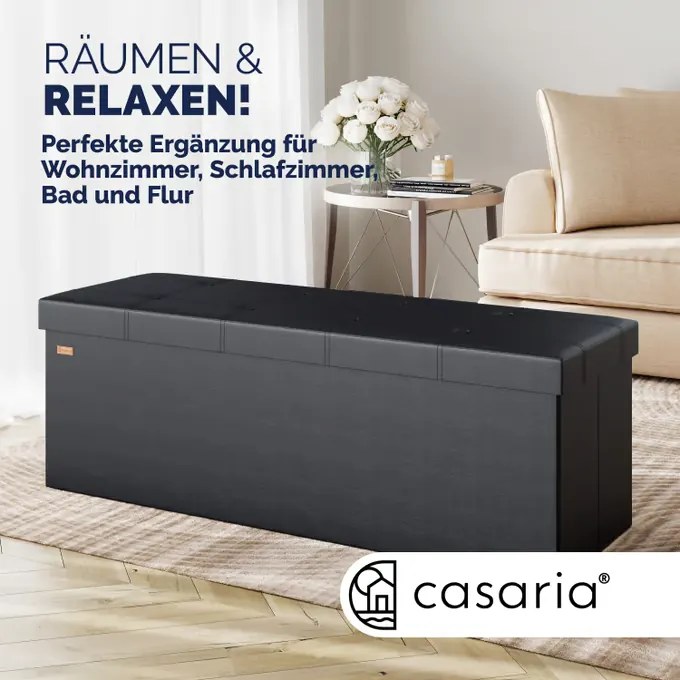 Banco com espaço de armazenamento 115x38x38cm dobrável preto