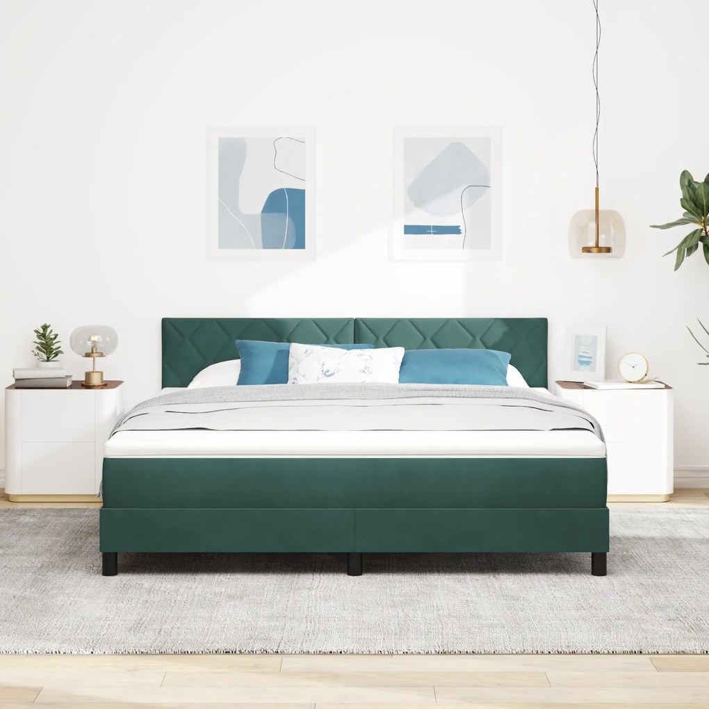 Cama Box Spring vidaXL com Colchão Verde Escuro Super King Veludo